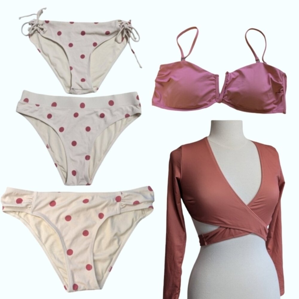 5-pc Bikini Set - Dusty Rose Polka Dot